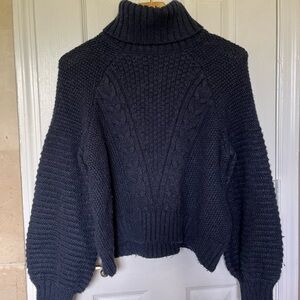 Abercrombie & Fitch | Navy Cable Knit Balloon Sleeve Turtleneck Sweater - Size M